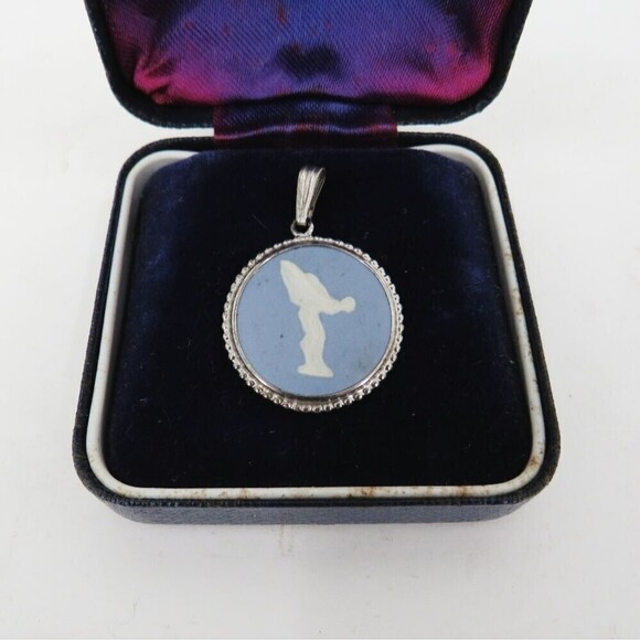Wedgwood Jewelry - Wedgwood Vintage Rolls Royce Spirit of Ecstacy Blue Jasperware Cameo Pendant